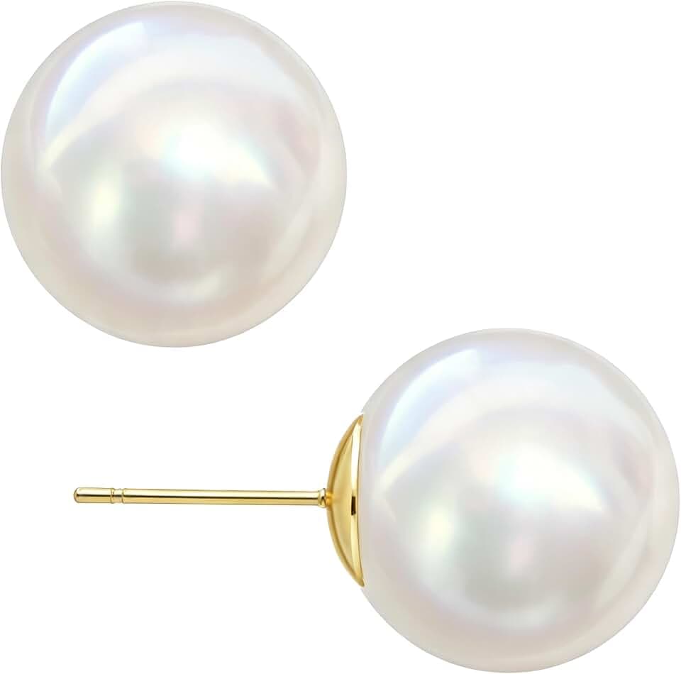 Oversized Simulated Pearl Earrings for Women - 14/12/10mm Classic Strong Light Pearl Stud Earrings