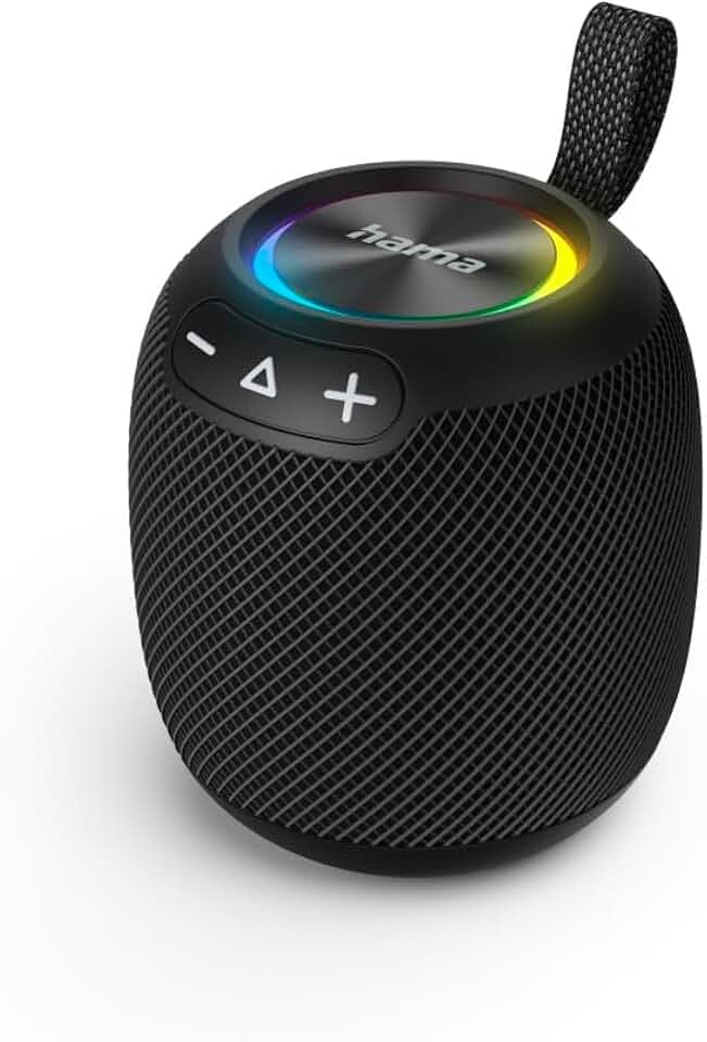 Hama Bomb 3.0 Bluetooth Lautsprecher, 16W, wasserdicht IPX7, LED, 10h Akku, TWS, Hängeschlaufe, Musikbox, kraftvoll, Schwarz