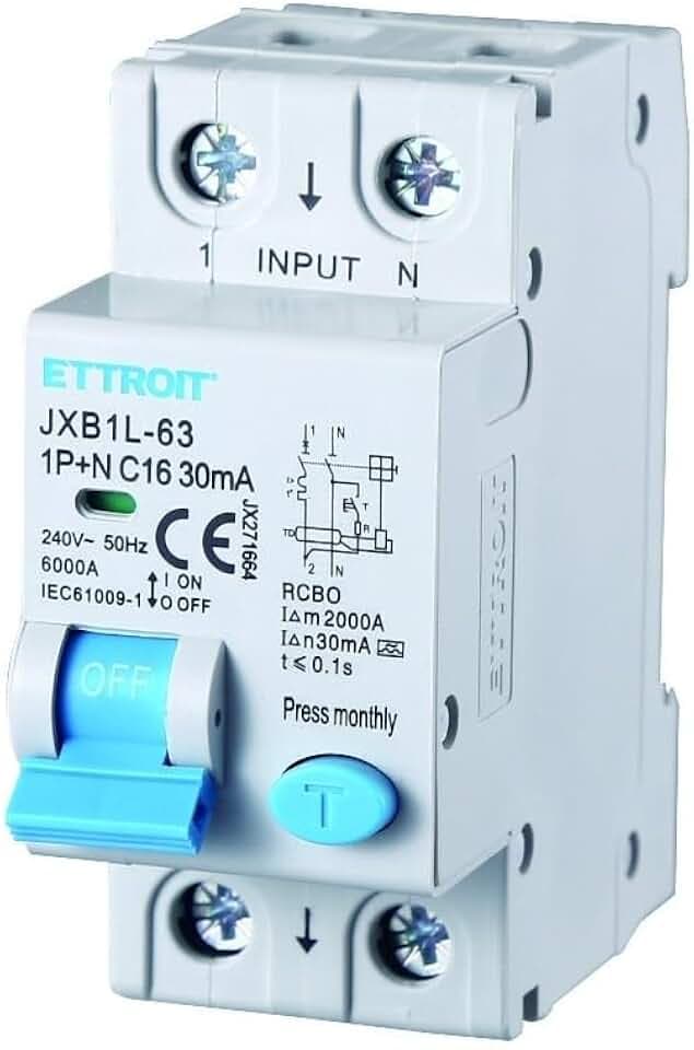 Leistungsschalter 1P+N 16A 30mA 220V-6KA Klasse A 2 Module 30mA für DIN-Schiene - Schaltkreisschutz und Systemsicherheit