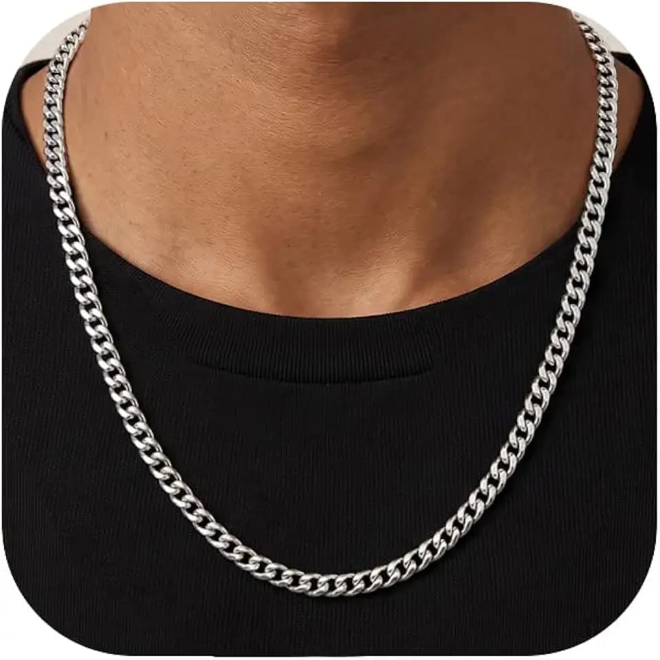 Deefire 4mm 5mm 7mm Cuban Link Chains for Men, 14K Whited Gold Plated Stainless Steel Cuban Link Chain for Men 18" 20" 22" 24" 26"