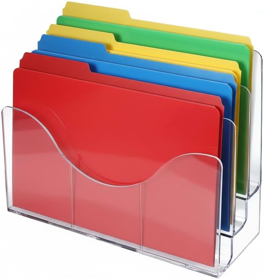 Azar Displays 250099 Three Tier File and Brochure Desktop Wall Organizer Holder with Dividers, Brochure Display Stand, Acrylic File Holder, Clear, 8.5" x 11"