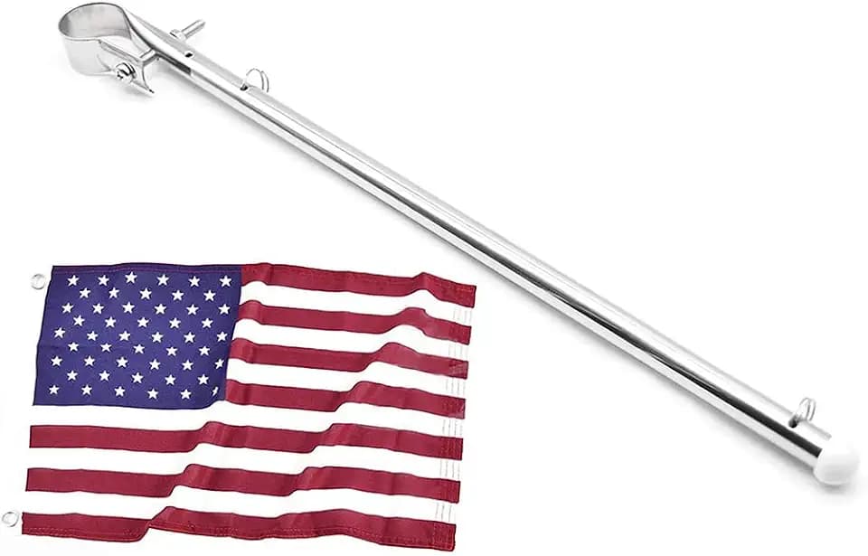 MARINE CITY 304 Stainless Steel Flagpole with 12" x 18" American Flag – Gloss Polished, Corrosion-Resistant Rail Mount Flag Pole for Boats, Yachts, Pontoons & RVs