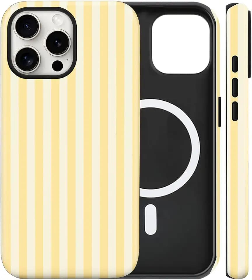 Magnetic for iPhone 16 Pro Case Cute Stripes Phone Case, Yellow