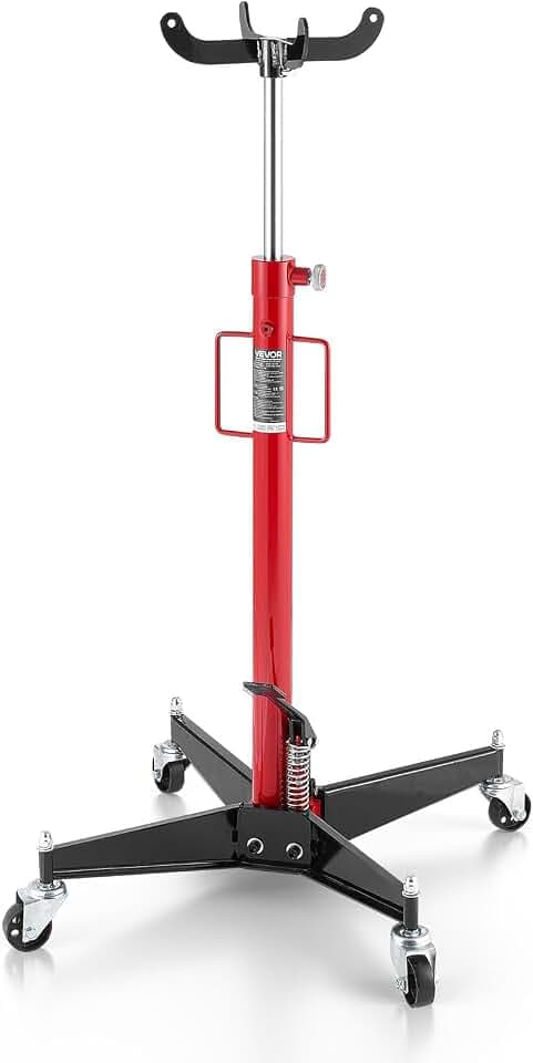 VEVOR hydraulischer Wagenheber Getriebeheber mit 500 kg Hubkapazität, Teleskop-Getriebeheber mit Pedal, 360°-Schwenkrad, 112-187 cm Hubhöhe, Hebezeug für Garage/Werkstatt Rot + Schwarz