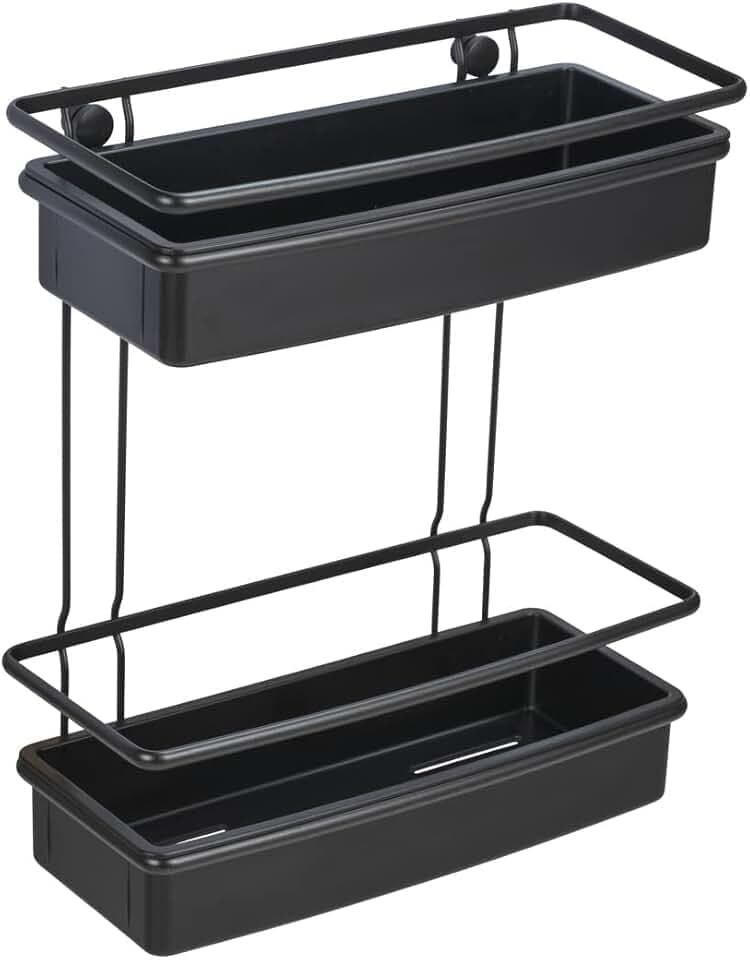 WENKO Wandregal Molinella, Bad-Ablage mit 2 Etagen und tiefen Körbchen für sicheren Stand von Pflegeprodukten, aus matt lackiertem Edelstahl mit Einsatz aus Kunststoff, (BxHxT): 30x35x14 cm, Schwarz