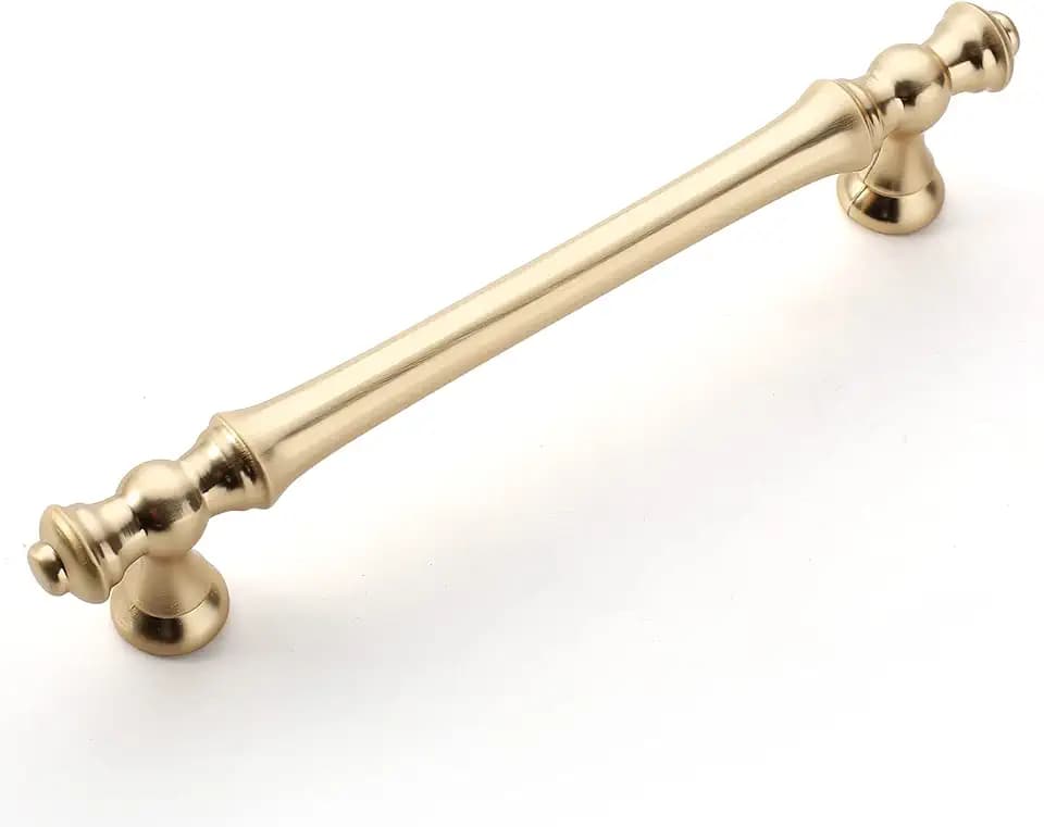 Amerdeco 10 Stück Möbelgriffe Gebürstetes Messing, 128mm Lochabstand, Zinklegierung Schubladengriffe & Schrankgriffe für Küchenschränke & Kleiderschränke UK0017