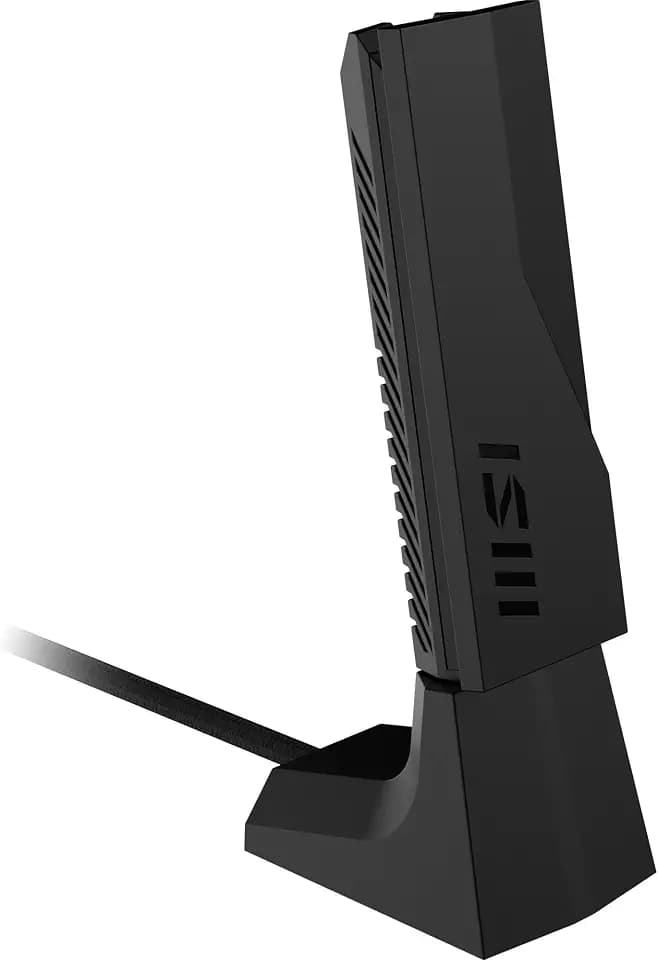 MSI BE6500 WiFi 7 USB Adapter - WLAN up to 2880 Mbps (6GHz, 5GHz, 2.4GHz Wireless), USB 3.2 Gen 1, MU-MIMO, 2X High-Gain Tri-Band Antennas, Beamforming, WPA3 - Cradle Included
