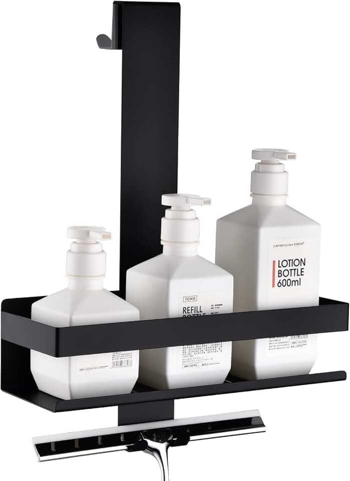 Duschablage zum Hängen,Edelstahl Duschkorb Hängeregal,Mattschwarz Duschregal Shampoo Halterung mit Haken für Glas-Duschabtrennung,H30MB-1DH