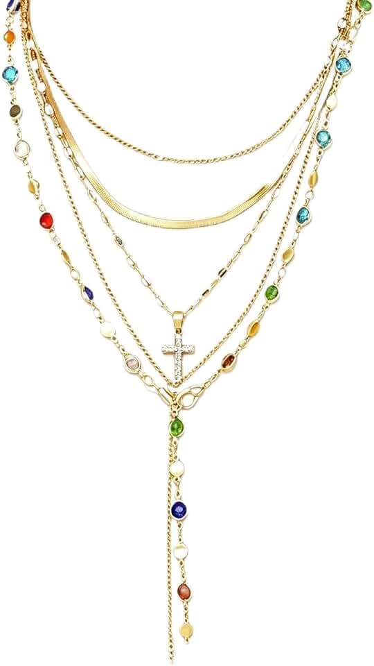 5PCS Cross Necklaces for Women,14k Gold Pendant Stacked Layered Boho