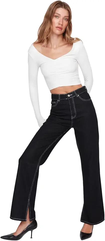 TRENDYOL Damen Jeans Herren Basic Hoher Bund Weites Bein der 90er Jeans