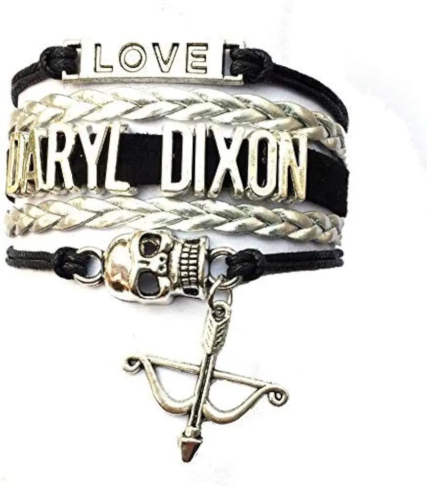 DOLON Braided Daryl Dixon Skull Bracelet, Black with Silver