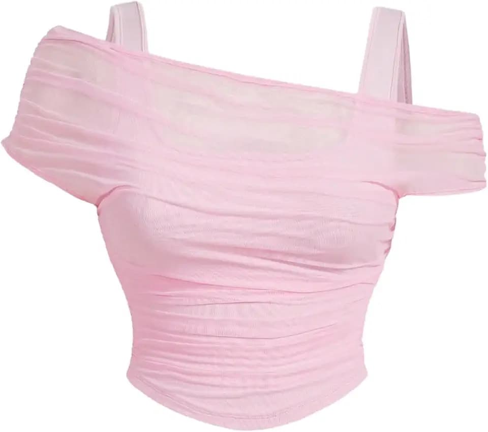 WDIRARA Women Plus Size Sheer Mesh Off Shoulder Tops Asymmetrical Tee Shirt