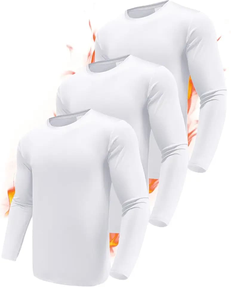 Boyzn 3er-Pack Langarm Sportliche Gym Hemden für Herren, Flauschgefütterte Langarm Thermochemden für Herren, Workout Unterhemden Thermische Base Layer Kaltwetter Lauf Oberteile 3P12-Weiß-3XL