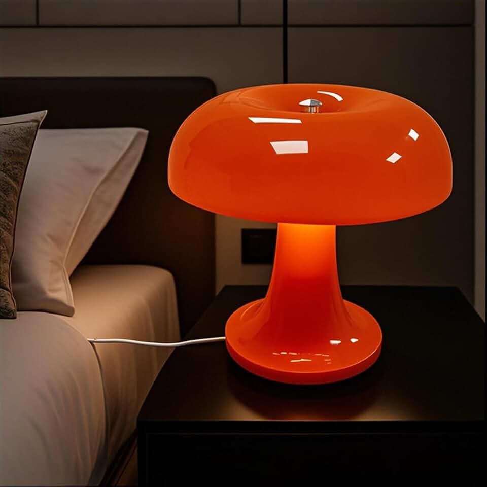 Pilz Tischlampe LED mit Kabel Schalter Pilz Lampe Innen Dimmbar Tischleuchte Orange Dekorative Nachttischlampe Modern Mushroom Lamp USB Stecker 3 Helligkeitsstufen Schreibtischlampe Runde