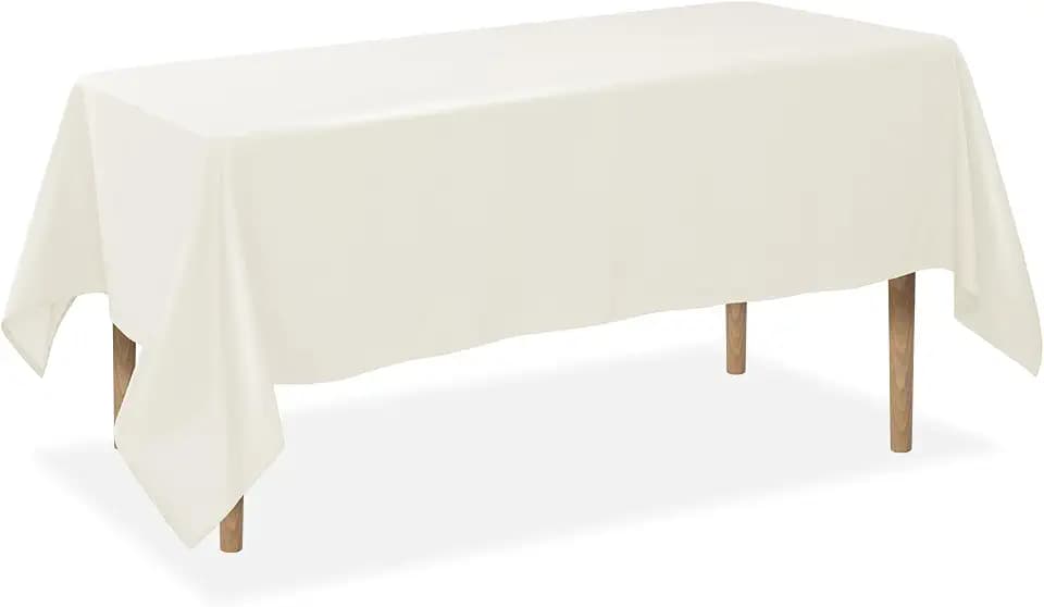 Lann's Linens 70 x 120 Inch Rectangular Tablecloth, Washable Polyester Fabric Table Cloth for Dining Tables, Parties, Restaurants, Weddings - Ivory