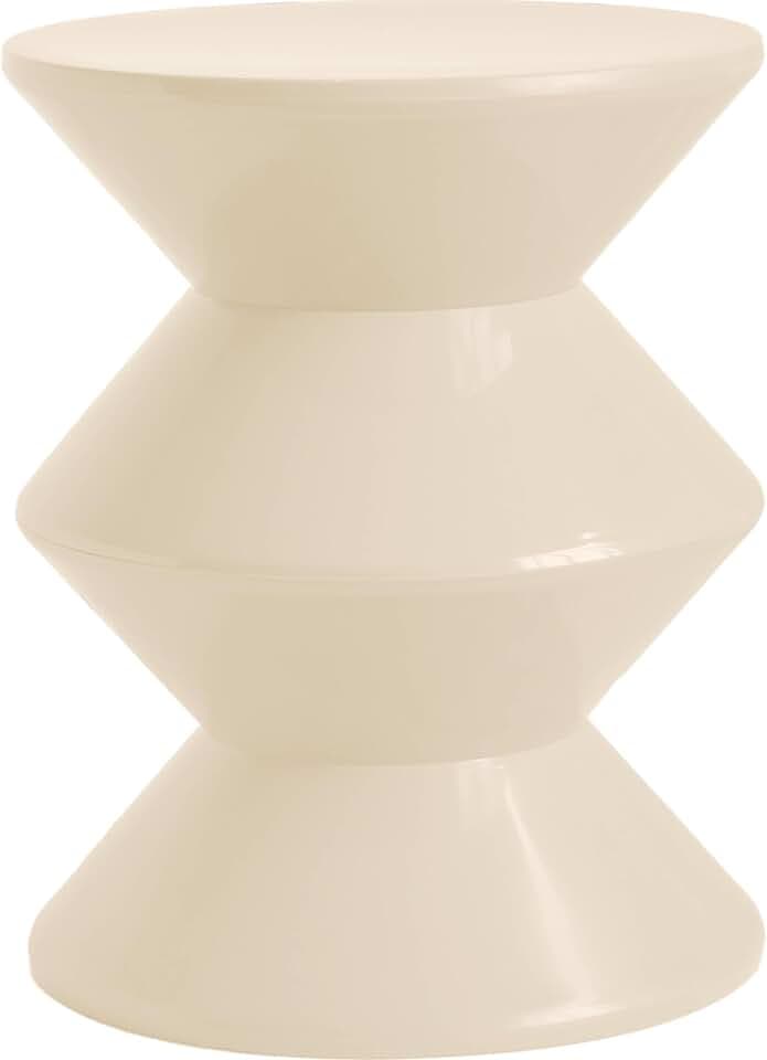 LeisureMod Aura Collection Modern Round Side Table - Ivory ABS Plastic Double-Hourglass Pedestal - No Assembly Weatherproof Accent Furniture for Living Room, Patio & Outdoor Decor