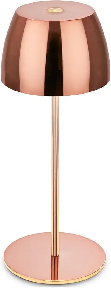 BRILONER - Mini LED Tischlampe kabellos IP44 mit Touch, stufenlos dimmbar, Akku & Lichtquelle tauschbar, Nachttischlampe, Wohnzimmer, LED Lampe, Akku Tischleuchte, 8x20 cm (DxH), Rosegold glänzend