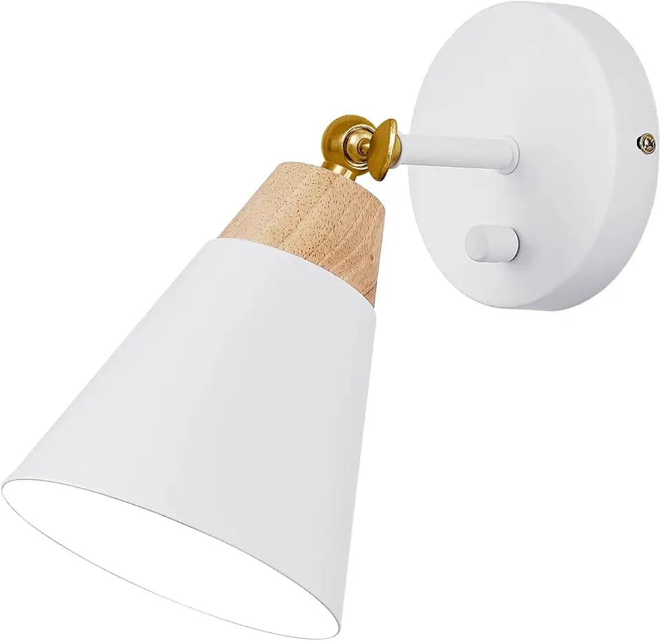 Hardwired White Wall Sconce Light Fixture with Metal Shade for Bed