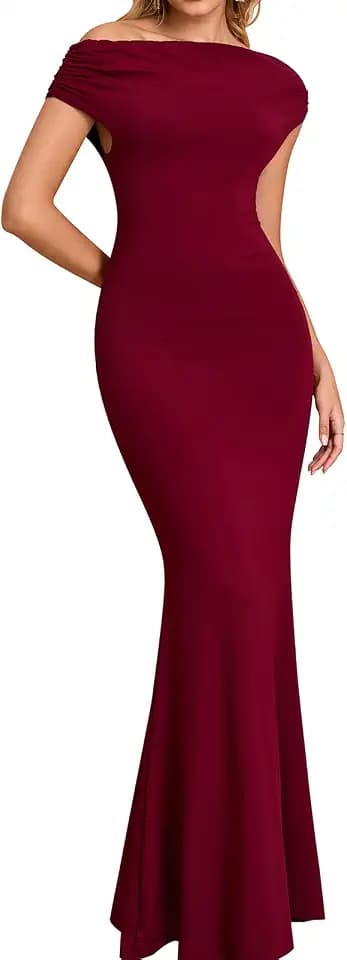 GLNEGE Formal Off The Shoulder Wedding Guest Maxi Dress Fall Elegant Bodycon Cocktail Party Dresses for Women