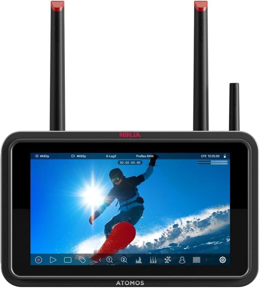 Atomos Ninja TX Kamera Monitor Field Monitor & Monitor Recorder – 5 Zoll HDR On-Camera Monitor, 1500 Nits, 8K ProRes RAW, HDMI 2.0 / 12G-SDI, Wi-Fi 6E, NDI HX3