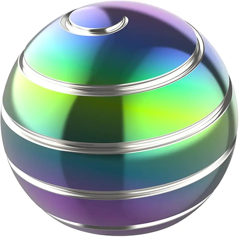 Kinetic Spinning Desk Toy ADHD Stress Relief 2.17in Rainbow Silver