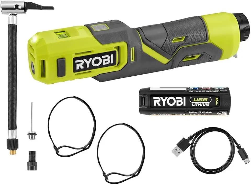 RYOBI USB Lithium Cordless HIGH Pressure Portable INFLATOR KIT with 2.0 AH USB Lithium BAT