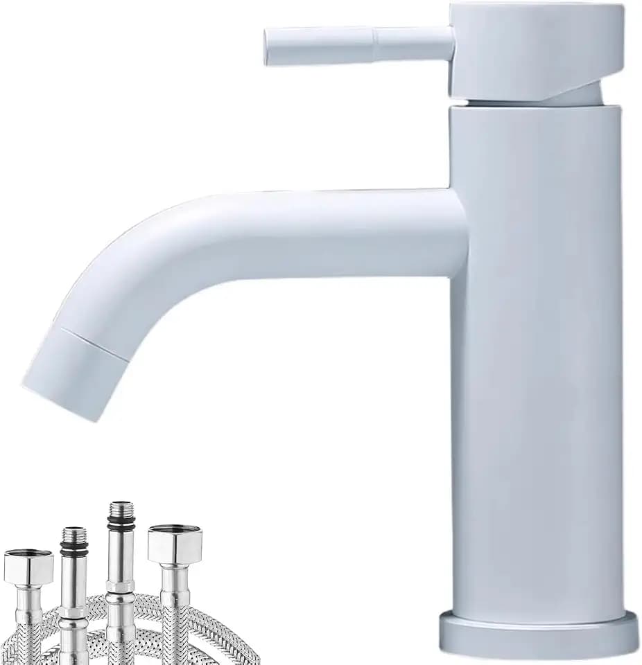 Weiße Farbe Edelstahl Armaturen Badezimmer Mischbatterie Waschbecken Wasserhahn