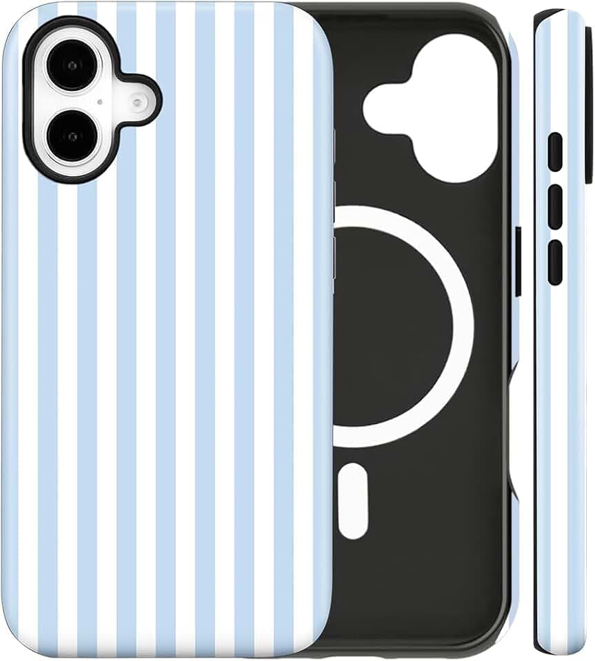 Magnetic for iPhone 17 Case Cute Stripes Phone Case, Blue&White