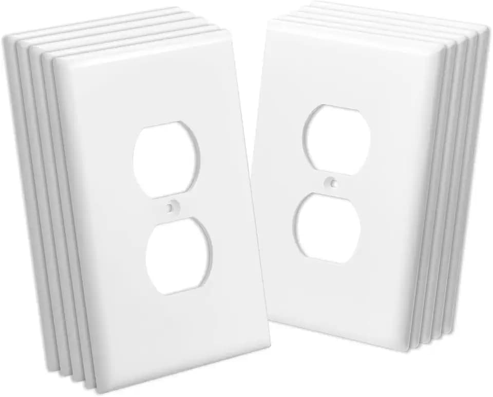 VEVOR 1-Gang Duplex Outlet Covers, 10 Pack Standard Size Wall Outlet Cover, Unbreakable and Impact-Resistant Polycarbonate Thermoplastic, Dual Receptacle Faceplate, for Electrical Outlets, White