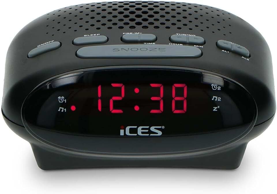 iCES ICR-210 BLACK - Uhrenradio - Radiowecker mit Stromkabel - 2 Weckzeiten