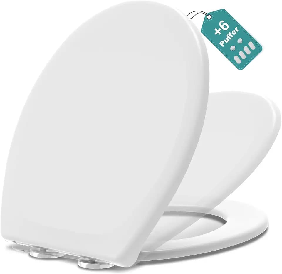 Toilettendeckel mit Absenkautomatik, Weiß WC Sitz Oval, Klobrille Soft Close, Klodeckel Absenkautomatik, O-förmige Toilettenbrille WC Deckel Toilettensitz Familien, Toilet Seat Einfache Montage