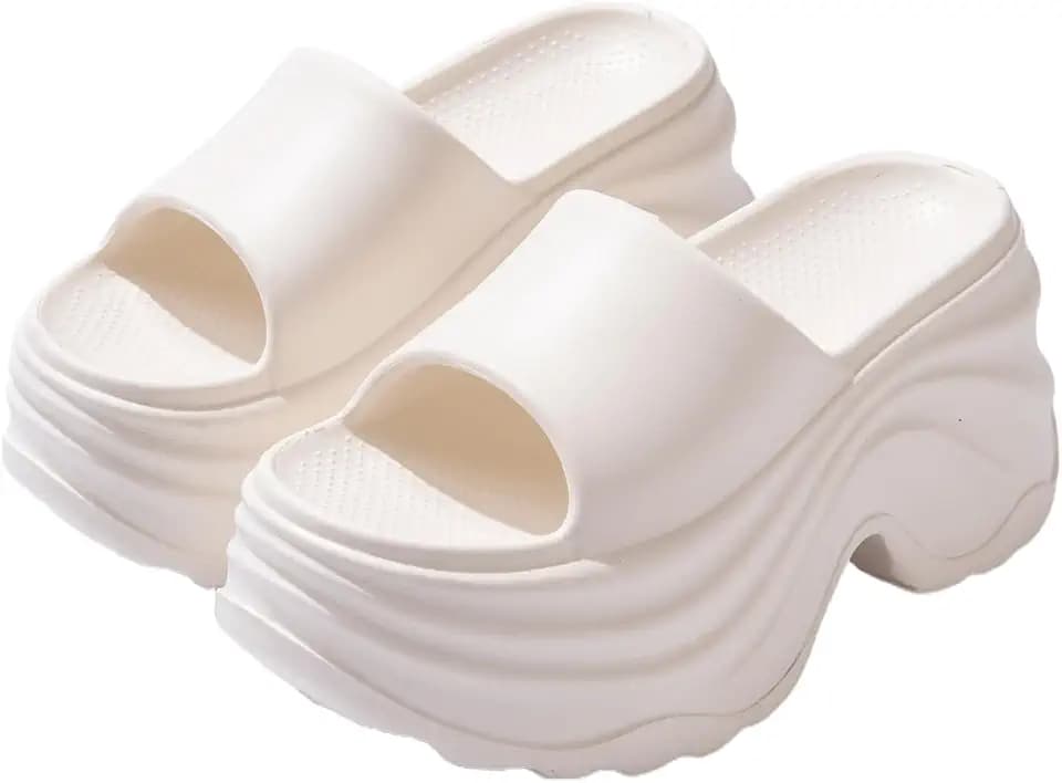 Women Round Open Toe Platform Cloud Slides Sandals Comfortable Home Soft Non-Slip Slip On Bathroom Shower Slippers Casual Summer Vacation Lightweight Cushion Beach Walking Sandals