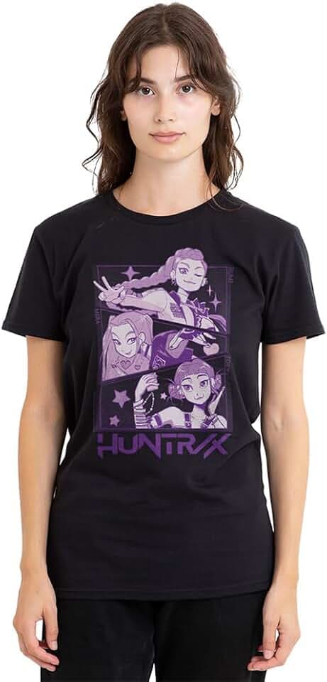 K-Pop Demon Hunters Damen Huntrix Manga Panels Trio Ladies T-Shirt, Schwarz, S EU