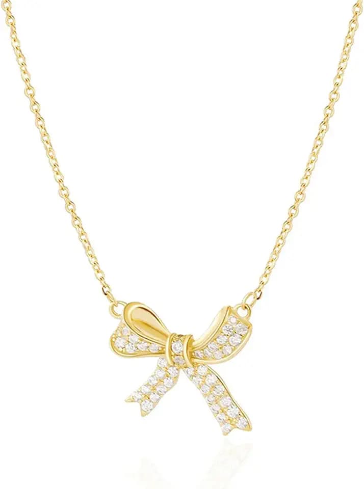Rhinestone Bow Small Choker Necklace Gold Silver Plated Boho Vintage Bowknot Bow Tie Sparkly Crystal CZ Tiny Chain Necklace for Women Minimalist Birthday Christmas Party Fashion Jewelry Gifts