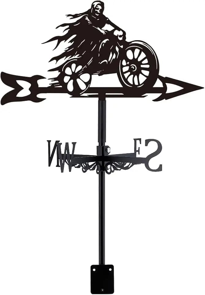 SUPERDANT Death God Motorrad Wetterhahn Windrichtungsanzeiger Wetterfahnen Messinstrument Dachinstallation Weather Vane Für Den Außenbereich Garten Bauernhof Hinterhof Pavillon Scheune Kunstdekor
