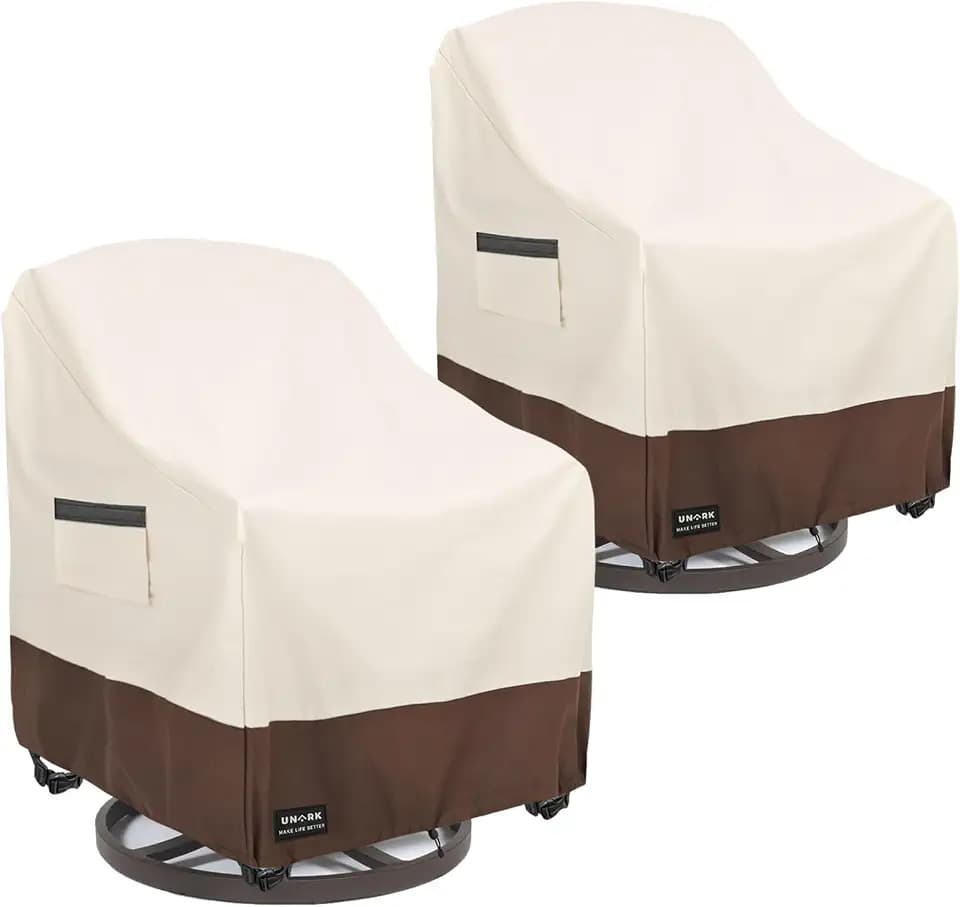Outdoor Swivel Chair Covers Waterproof 2 Pack, Outdoor Chair Covers Patio Furniture Cover for Deck Patio Swivel Chair Heavy Duty, 35 W x 37 D x 36 H inches Beige and Brown