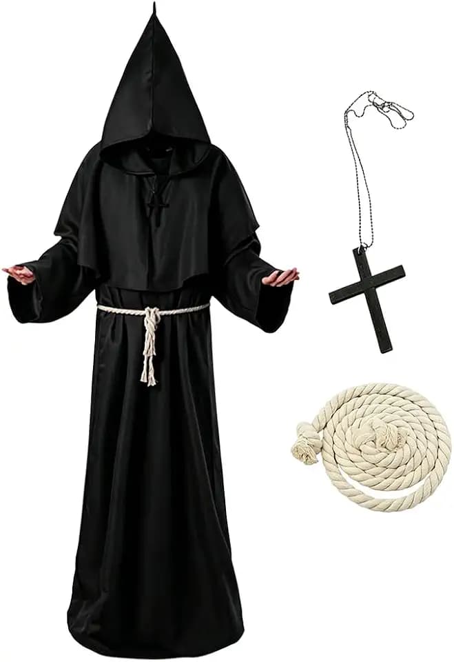 Robe Mönch Kostüm Kinder mit Kreuz und Kapuze, Mittelalter Kostüm
