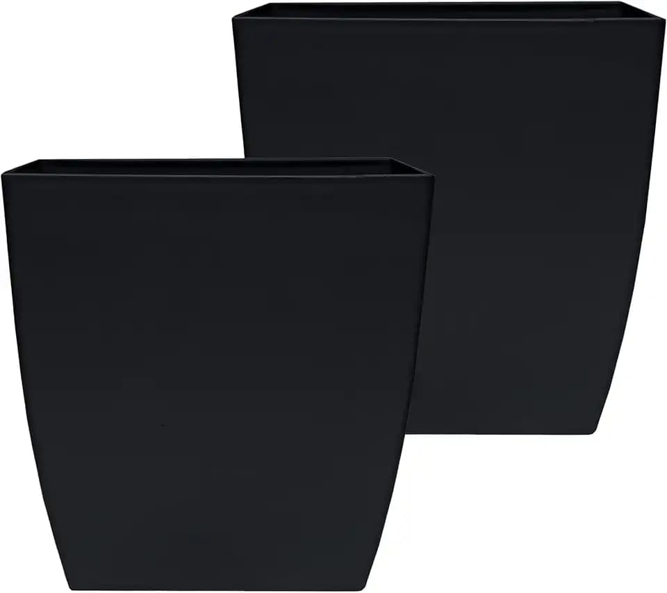 The HC Companies Aria Self Watering Square Plant Pot w/Drainage - Classic Planters for Outdoor Plants & Indoor Plants - Lightweight & UV-Resistant Plastic Pots for Plants (8" Matte Black, Pack of 2)