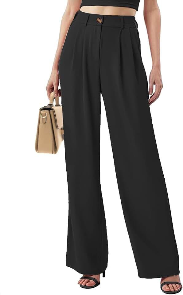 Yutdeng Hose Damen Elegant Weite Hose Leichte Anzughose Damen Hohe Taille Palazzo Hose Lässig Hosen Damen Business Sommerhose Locker Bequem Stoffhose Geradem Hose Sommer Loose Freizeithose mit Taschen