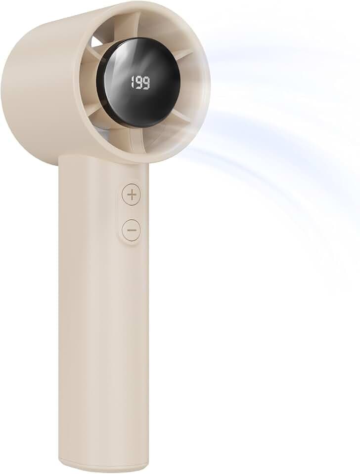 Handventilator Akku Aufladbar - Einstellbare Geschwindigkeit(1-199),13 Stunden lange Arbeitszeit, Digitales Display,Kompakt für Reise, Büro, Zuhause & Outdoor, Gelb
