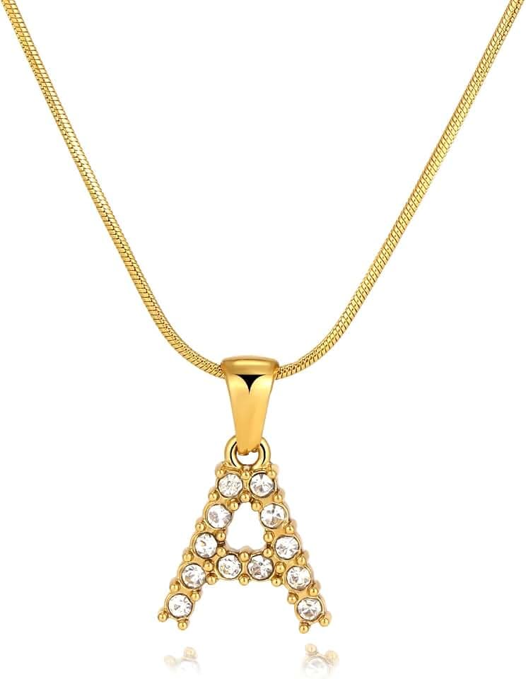 18K Gold Plated Initial Letter Necklace for Women, A-Z Alphabet Pendant Cubic Zirconia Jewelry, Hypoallergenic Non Tarnish Minimalist Daily Wear & Wedding Gift