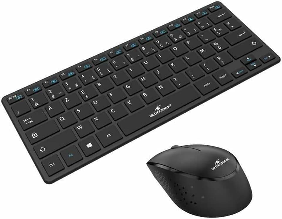 Bluestork - Mini-Set – Kabellose Tastatur & Maus – kompakt – kabellos mit Smart Dongle 2,4 GHz – ultradünnes Design – ergonomisch – kompatibel mit Windows – AZERTY, schwarz