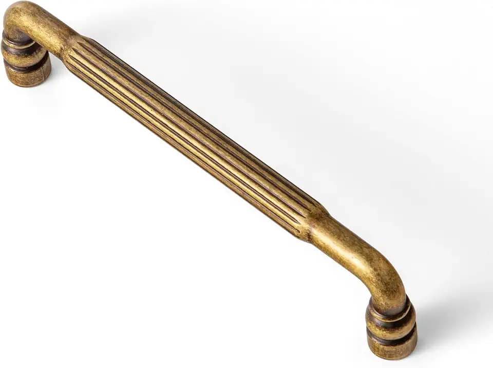 Goo-Ki Antique Brass Cabinet Pulls, 5 in Hole Centers, Fluted Grip, 6 Pack