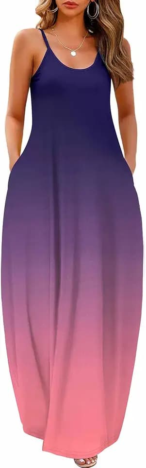 Wolddress Womens Maxi Dress with Pockets 2026 Casual Strap Plus Size Loose Plain Long Office Summer Beach Travel Dresses S-5X