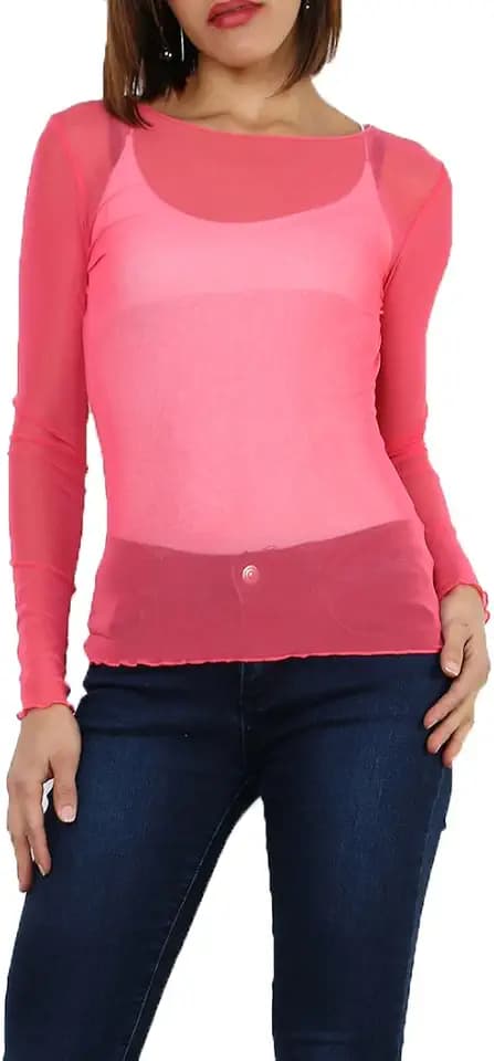 T-Shirt, Netzstoff, Oberteil aus transparentem Voile, Einheitsgröße 36-40