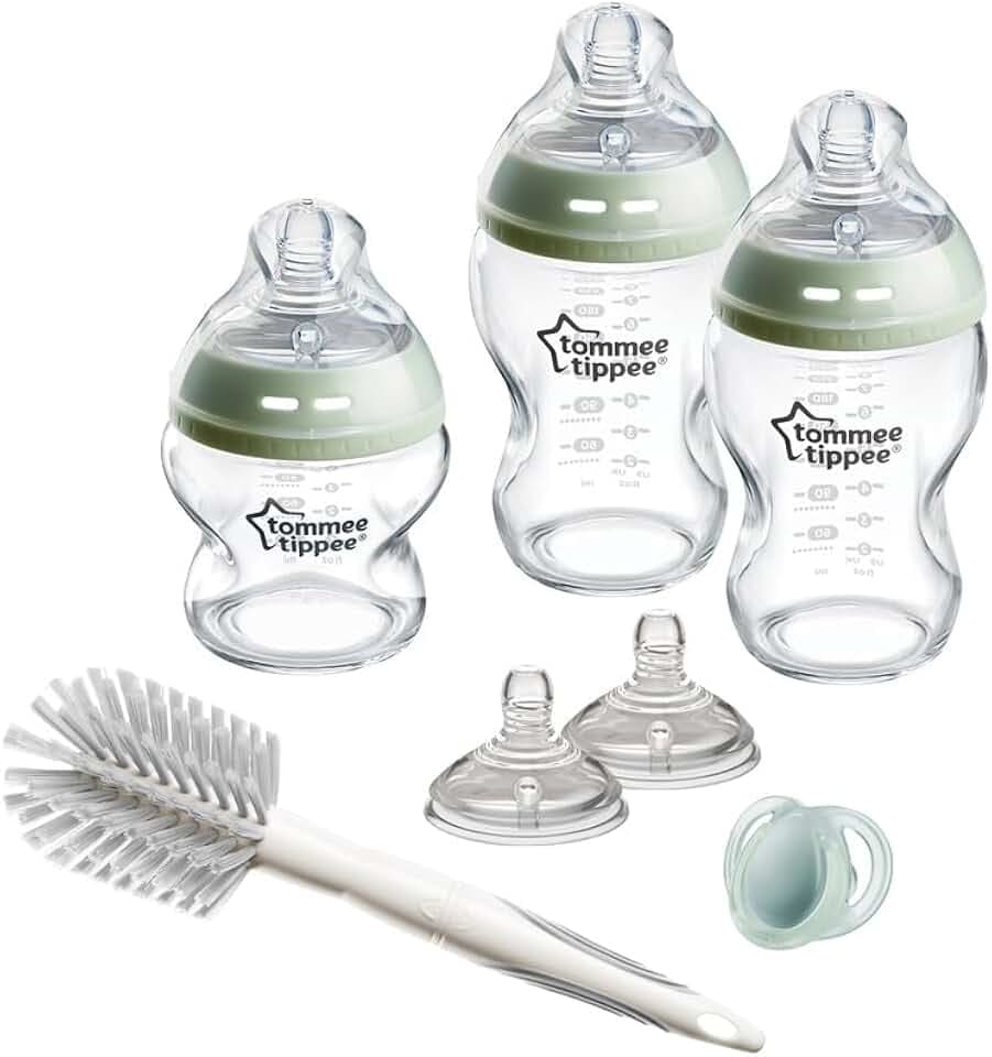 Tommee Tippee-Babyflaschen, Natural Start-Set aus Glas für Neugeb., Anti-Kolik-Flaschen (150ml und 250ml), brustähnl. Sauger, selbst steril., Zubehör