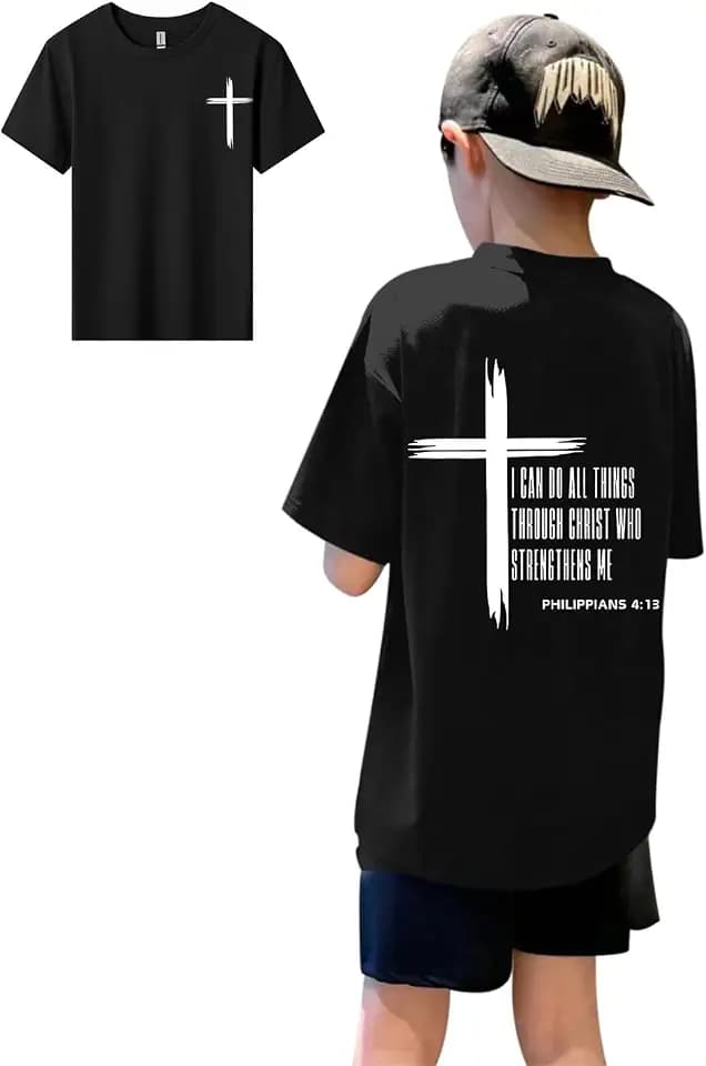 KEEVICI Boys Christian Graphic Tees God Jesus Shirts for Kids Cross Faith Bible Verse Inspirational Religious Cotton T Shirt