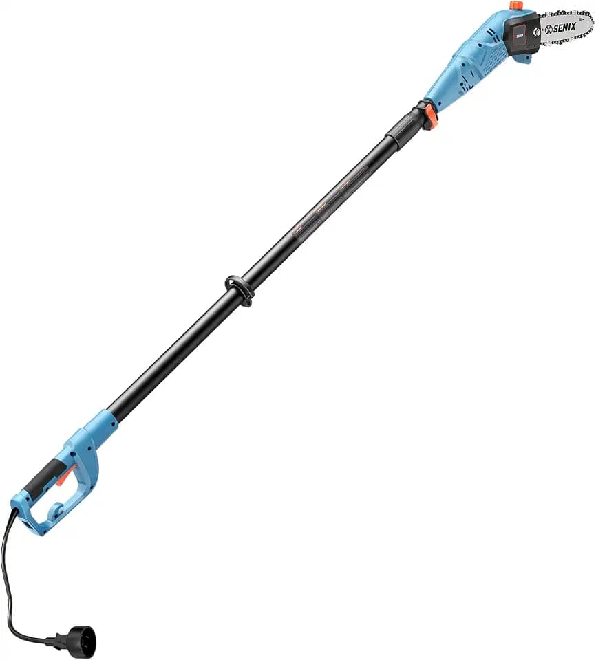SENIX CSPE6.5-M 6.5 Amp Corded Electric Pole Saw with 8-Inch Bar and Chain, Chain Saw Tree Trimmer with Adjustable Extension Pole, Shoulder Strap Included