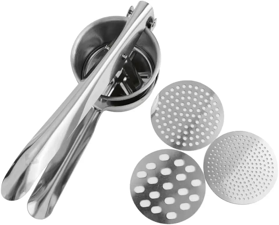 zanetti Kartoffelpresse und Passatelli-Presse aus Edelstahl mit 3 Austauschscheiben, Länge 27 cm, Korb Ø 10 cm, für Kartoffelpüree und Gnocchi