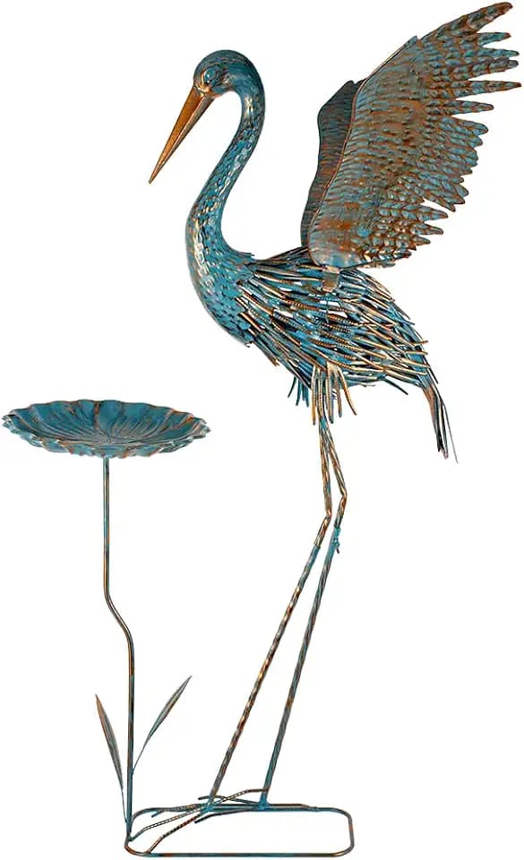 Large Heron Outdoor Statues with Leaf Tray